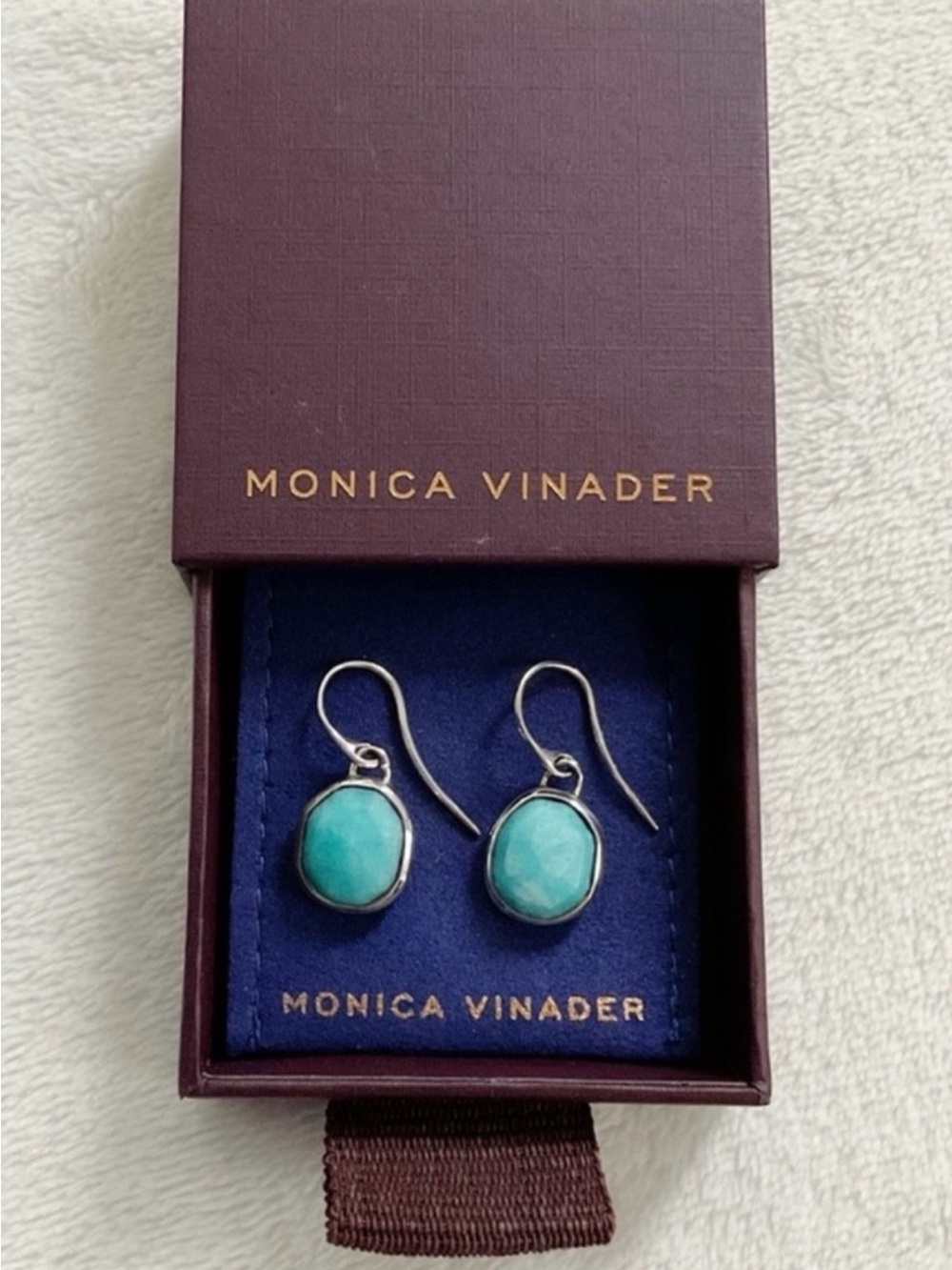 Monica Vinader Siren Amazonite Drop Earrings 925 Sterling Silver Box